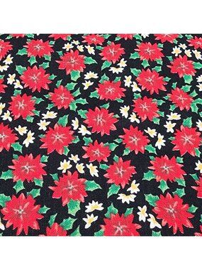 Quilting Fabric Fat Quarter Christmas Black Fabric Red Poinsettia 18"x22"
